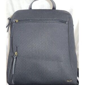 The Sak Black Textured Backpack Gold Logo Lightweight Travel Bag